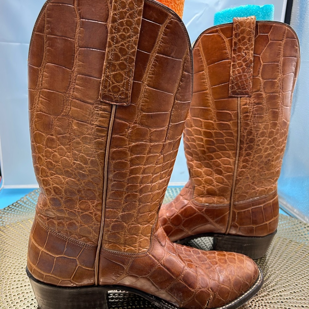 Handmade men 9 exotic croc print cowboy boots - Picture 6 of 12